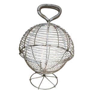 Antique French Egg-Shaped Wire Basket Opening Fruit Kitchen CM2122